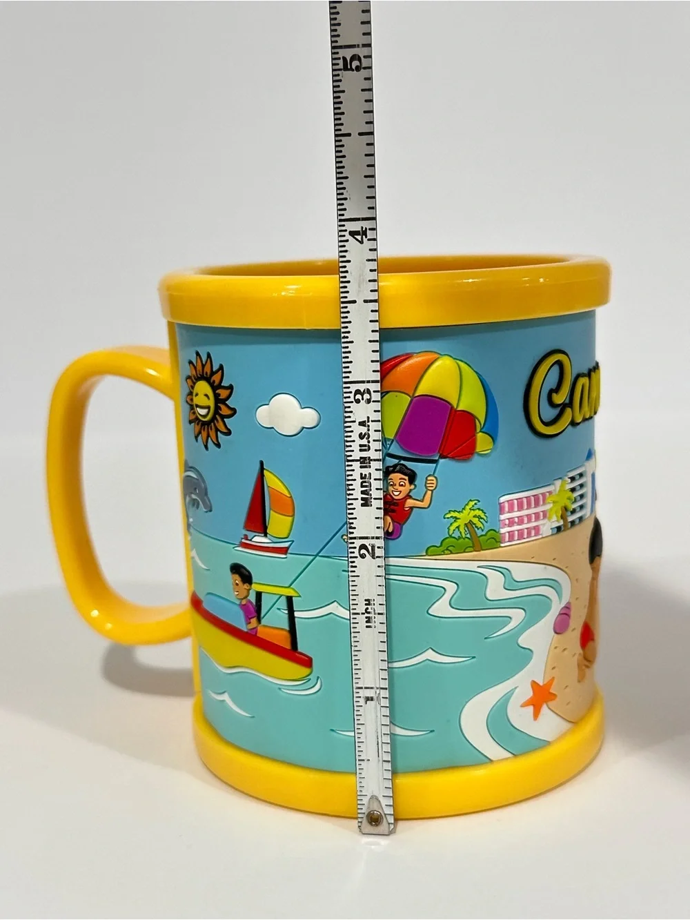 NWOT Cancun Mexico Souvenir 3D Raised Beach Design Plastic Mug